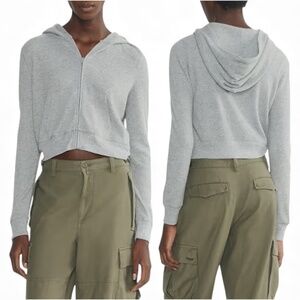 Aritzia TNA Waffle Zip Cropped Hoodie in Heather Grey Size Small